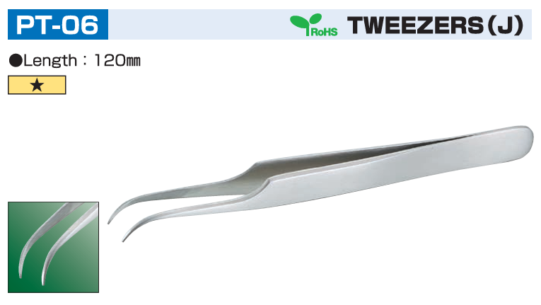 Pincete L=120mm, stainless steel, galu platums 0.5mm, leņķisks, ENGINEER