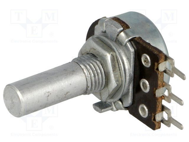 220K mono, Ø17x9.2mm, D=6mm, L=9mm, 125mW, ±20%, potenciometrs ar linearu atkarību, PCB veida