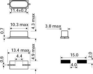 25.000MHz SMD CQ kvarcs, ±30ppm, 16pF, HC49R