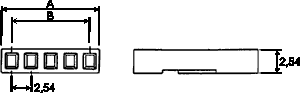 6(1x6)pin, 2.54mm, viena rinda, korpuss uz vadu, plastmasa