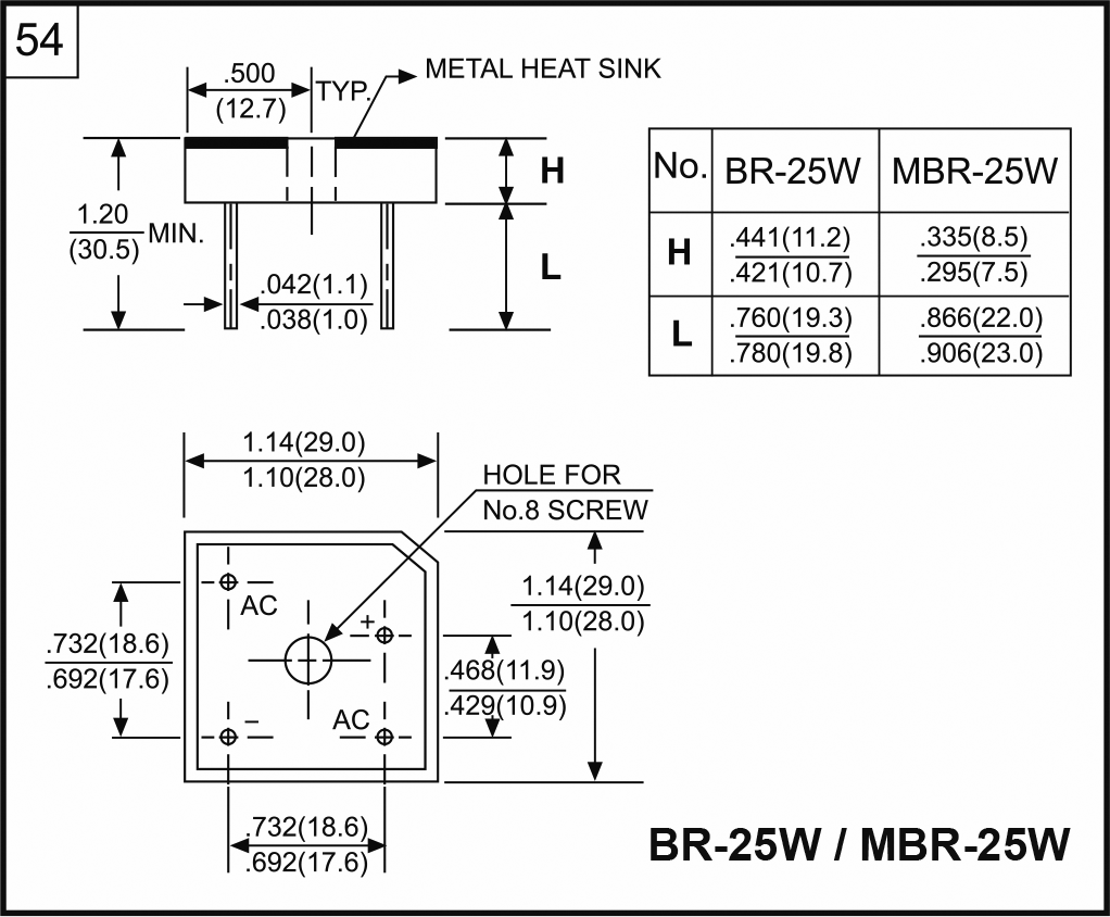 KBPC5005W Tiltiņš 50V, 50A apaļa veida izvadi