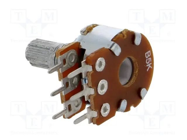 5K stereo, Ø17x11mm, D=6mm, L=9mm, 125mW, ±20%, potenciometrs ar linearu atkarību