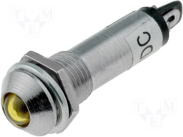 Gaismas diožu lampiņa 24V, 10x30mm d=8.2mm dzeltena krasa