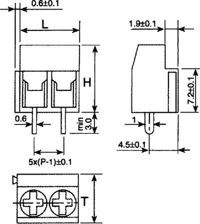 Terminal Blocks PCB, ar skrūvēm, 2pin, 5mm, 1.5mm2, 300V/8A, 11x8x10mm