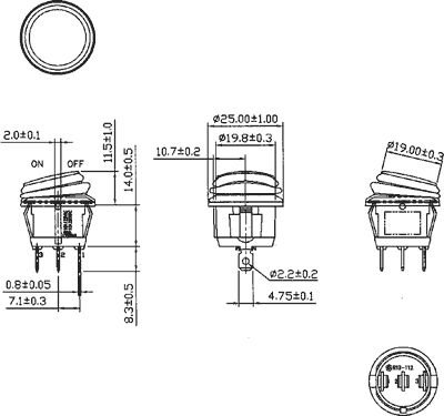 Taustiņslēdzis SPST, OFF-(ON), 10A/28VDC, IP65, LED24VDC, Ø20.2mm, sarkans, bez fiksācijas