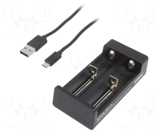 LADE Li-ion, 2 akumul., 3.6/3.7V, 1A, 5VDC, MR18650 (10440, 14430, 14500, 14650, 17670, 18350, 18500, R6), akumulatoru lādētajs, 60g.