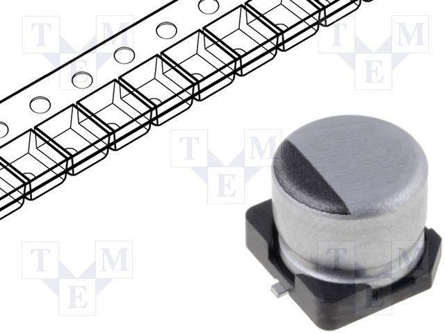 1000/6.3V SMD 105C, Ø8x10mm, ±20%, elektrolitiskais kondensators, 1000h, NICHICON