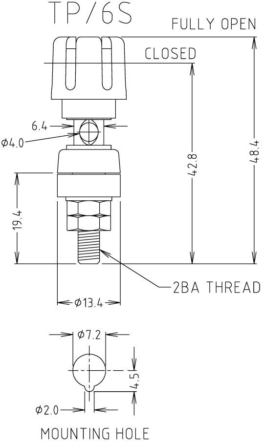 Testera ligzda, 4mm, L=48mm, 30A/60VDC, šasijai, sarkana krasa