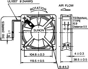 120x120x38mm, AC230V, ritgultnis, 165m3/h, 45dB, 2850prm, 22W, Ventilators