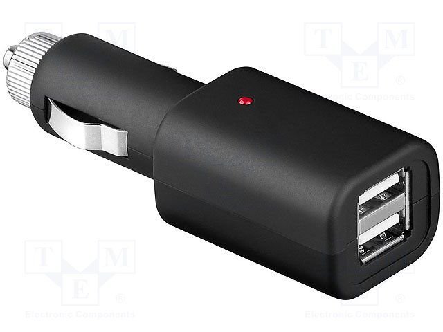 auto štekers piepīpētājam (12...24V DC) uz 2xUSB ligzda, 5V, 2x1.0A(1x2.0A), melnā krasa