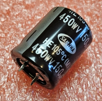 150/450V, 105C, Ø25.4x30mm, ±20%, Kondensators elektrolītisks, 2000h, SNAP-IN, SAMWHA