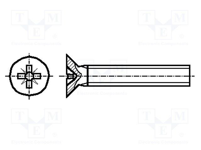 Skrūve M3*10mm, Pozidriv, PZ1, tērauds, noslēpuma galviņa, cinkots