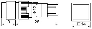 Poga SPDT, ON-(ON), 0.5A/250VAC, 1A/24VDC, LED24VAC/DC, IP40, zilā krasa, lodejama, 14x14x37mm, bez fiksacijas