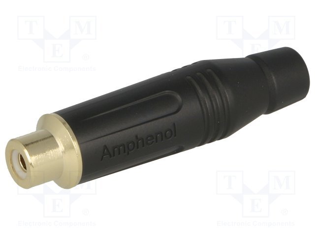 RCA ligzda, taisns, vadam, GOLD, IP40, lodejama, melns, AMPHENOL