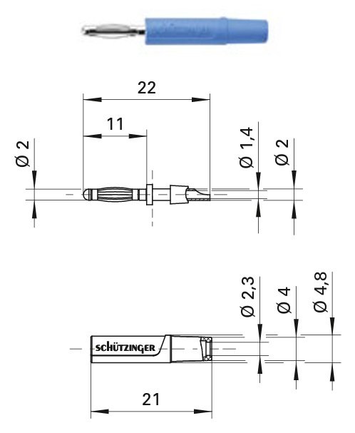 Testera štekers, 2mm, 70VDC, 10A, L=22mm, melnā krasa