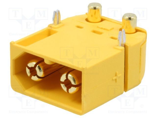 2Pin, XT60, "papa", 500V, 30A, lodejama PCB, leņķisks