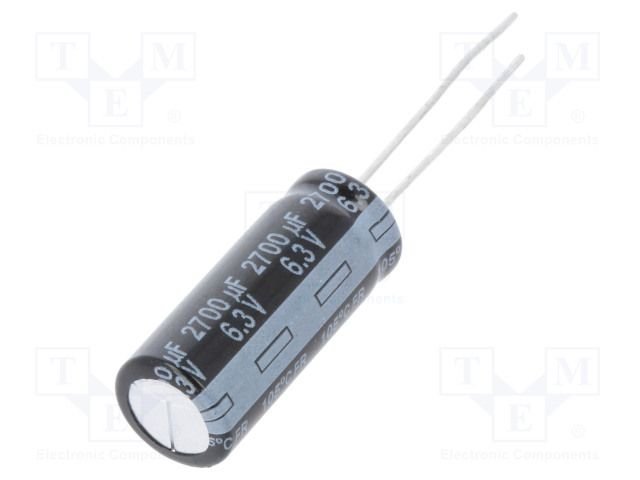 220/63V, 105C, Ø10x25mm, ±20%, Kondensatori zemas induktivitātes, 10000h, PANASONIC, ar lokaniem ivadiem