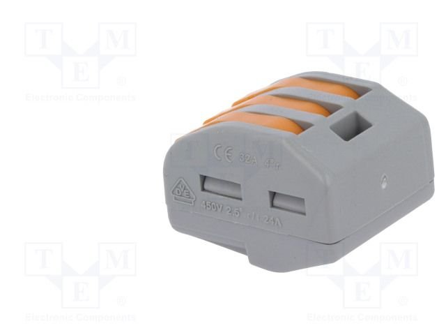 Kabeļa atrs savienotājs, 0.2...2.5mm2, 3pin, 24A/450V, 28AWG...12AWG