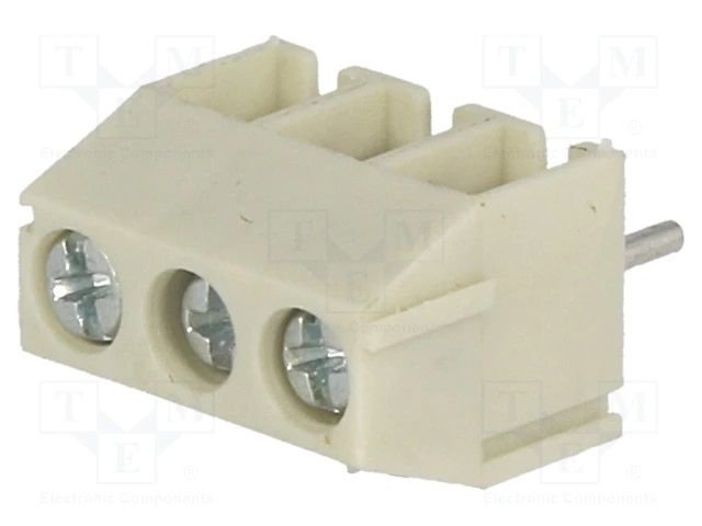 Terminal blocks PCB, 3pin, 3.5mm, 0.5...1.5mm2, 300V/10A, 8.4x10.5x6.8mm, leņķisks, peleks