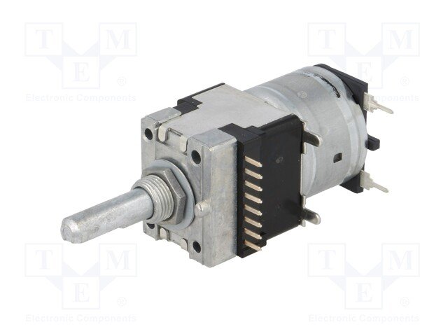 100k stereo, 50mW, ±20%; 300°, D=6, D-profils, motorizētu potenciometrs ar linearu atkarību