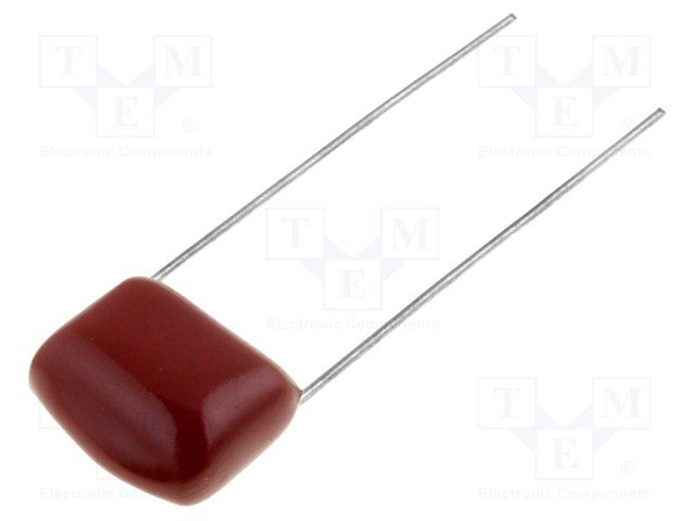 100nF, 250VDC, ±10%, plēves, poliesters kondensators, 7.5mm, 9.5x4.3x8.5mm