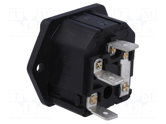 Tikla štekers, 250VAC, 10A, C14(E), + drošinātājs, ar 2 skrūvēm, šasijai