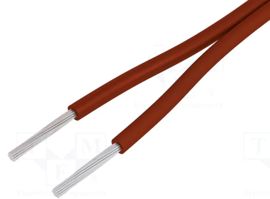 Montāžu vads, silikonu, daudzdzislas, 2 x 0.5mm2, 300V/500V, -50...180°C, lokanības klase 5, CU, alvots, sarkana krasa