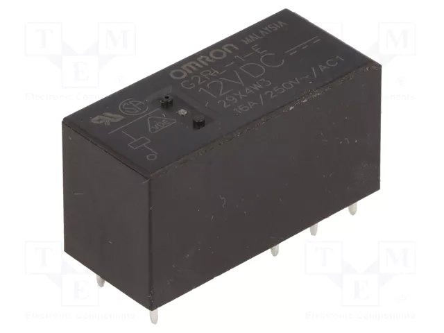 Relejs DC12V, SPDT, 16A/250VAC, 16A/24VDC, 360R(33mA), viens kontakts uz pārslēgšanu, 29x12.7x15.7mm, OMRON