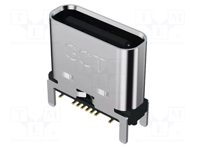 USB-C (type C), 2.0, ligzda uz šasija, SMD/SMT, vertikāls, 4 piestiprinājuma punkti, 16pin