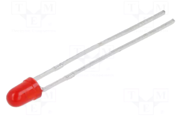3mm, sarkana, 500...1200mcd, 50°, 1.95...2.5V/20mA, 630nm, gaismas diode
