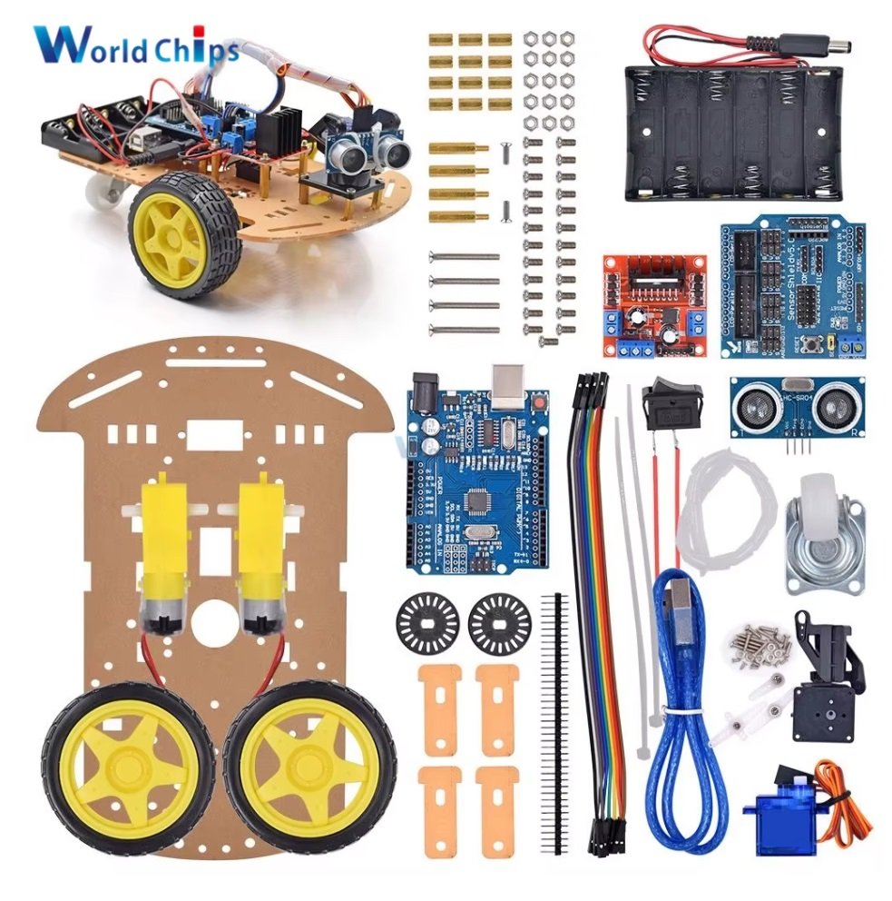2WD ultraskaņas izvairīšanās izsekošanas viedais robota automašīnas DIY komplekta ātruma kodētājs ar akumulatora kasti, elektriskā rotaļlieta Arduino