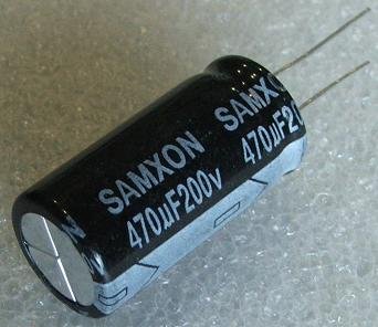 470/200V, 105C, Ø18x40mm, ±20%, Kondensators elektrolītisks, 2000h, SAMXON, ar lokaniem izvadiem