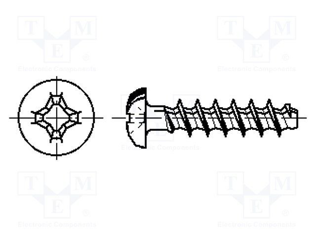 Skrūve plastmasai(samorez), 2.2*5mm, galviņa sfēriska, PH1, tērauds