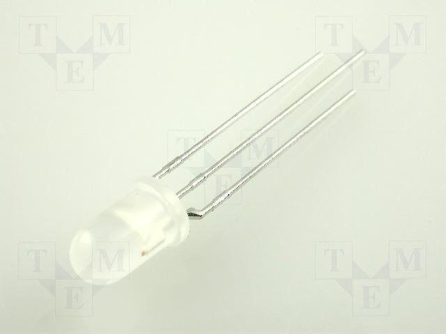 5mm, zaļš+sarkans ar kopīgo anodu, 5/5mcd, 60grad., gaismas diode