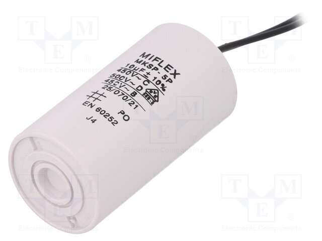 10.0/450VAC+cable elektromotoru kondensators, ±10%, Ø35x65mm, 10000h