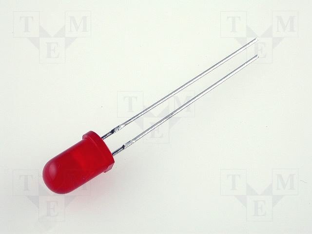 5mm, sarkana, 1000...1800mcd, 30°, 2.1...2.5V/20mA, 640nm, gaismas diode