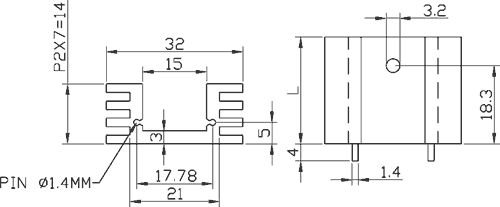 Radiators 32x38x14mm, U veida, 11K/W, TO220, aluminijs, melna krasa