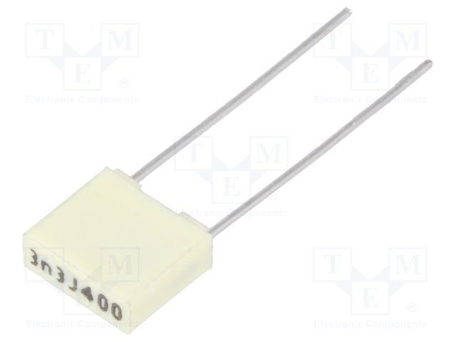 3.3nF/400VDC, 200VAC, ±10%, plēves, poliefirs kondensators, 5mm, 7.2x2.5x6.5mm, KEMET