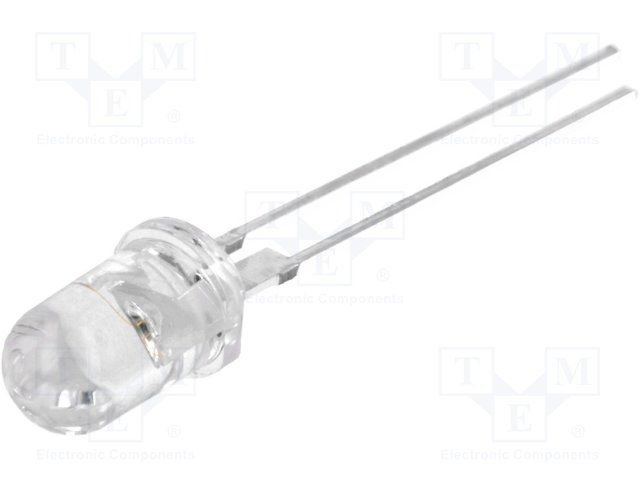 5mm, oranža, 40000...55000mcd, 15°, 2...2.6V/70mA, 600-610nm, gaismas diode