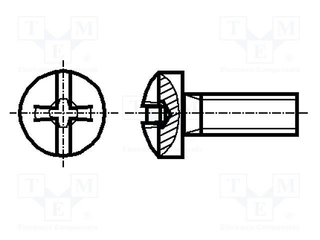 Skrūve M2.0*6mm, Phillips, PH1, tērauds, sfērisko galviņa, cinkots