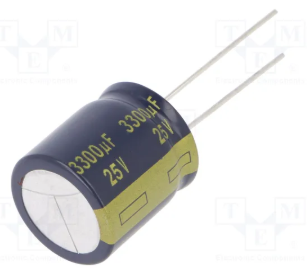 3300/25V 105C, Ø18x20mm, ±20%, Kondensators elektrolītisks, 5000h, PANASONIC, ar lokaniem izvadiem