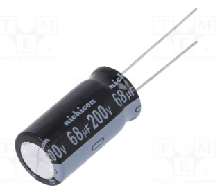 68/200V, 105C, Ø12.5x25mm, ±20%, Kondensators elektrolītisks, 1000h, NICHICON, ar lokaniem izvadiem