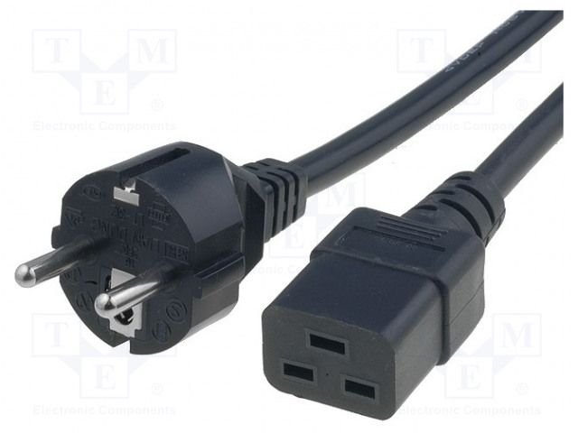 Tiklu vads 250V/10A, 3x1.0 m², CEE7/7(E/F), IEC C19, 2m, melna krasa