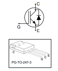 40N120T2(K40T1202) Tranzistors IGBT+d, 1200V, ±20V, 40A, 480W, TO-247