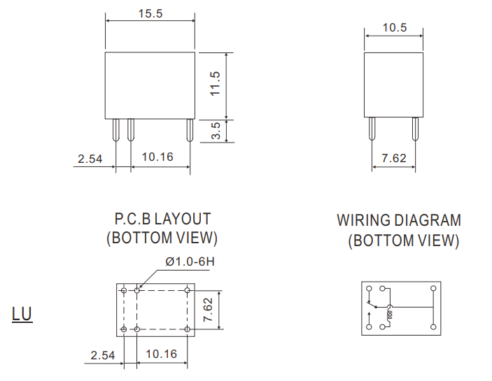 Relejs DC12V, SPDT, 3A/120VAC, 3A/24VDC, 720R(17mA), viens kontakts uz pārslēgšanu, 15.5x10.5x11.5mm, RAYEX ELECTRONICS