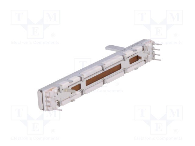 10k stereo slīdbinžu potenciometrs, LOGARITMISKA atkarība, STEREO, metalisks, 100mW, 75x9x7mm