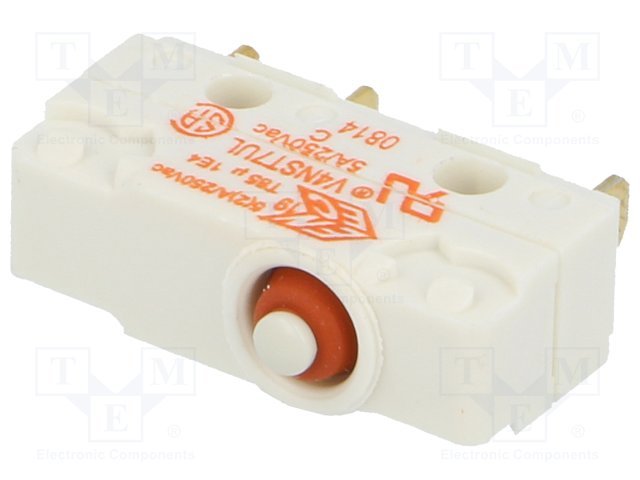 Mikropārslēdzējs bez sviras, SPDT, ON-(ON), 5A/250VAC, IP67, 20x6.4x17.5mm, 2.5N, kontakti vadiem, viens kontakts uz parslēgšanu