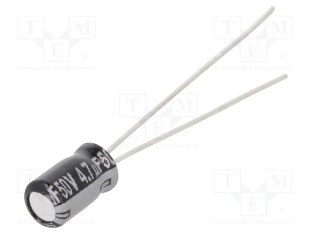 4.7/50V, 105C, Ø4x7mm, ±20%, Kondensatori Mini, 1000h, PANASONIC, ar lokanien izvadiem