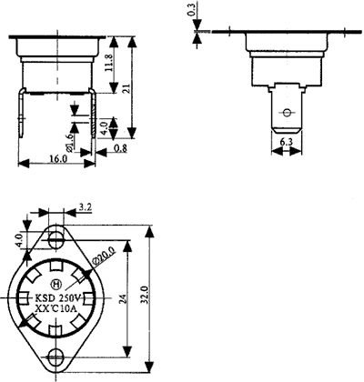 BT-H80V Termostats, 80C/60C, NC, 250V/10A, Ø16x12mm, ||