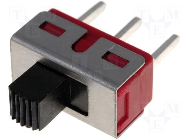 Pārslēdzējs slīdbīdņu SPDT, 3A/250VAC, 6A/28VDC, ON-ON, 12.8x6.7x6.35mm, L=5.1mm, taisns, viens kontakts uz divam stāvoklim